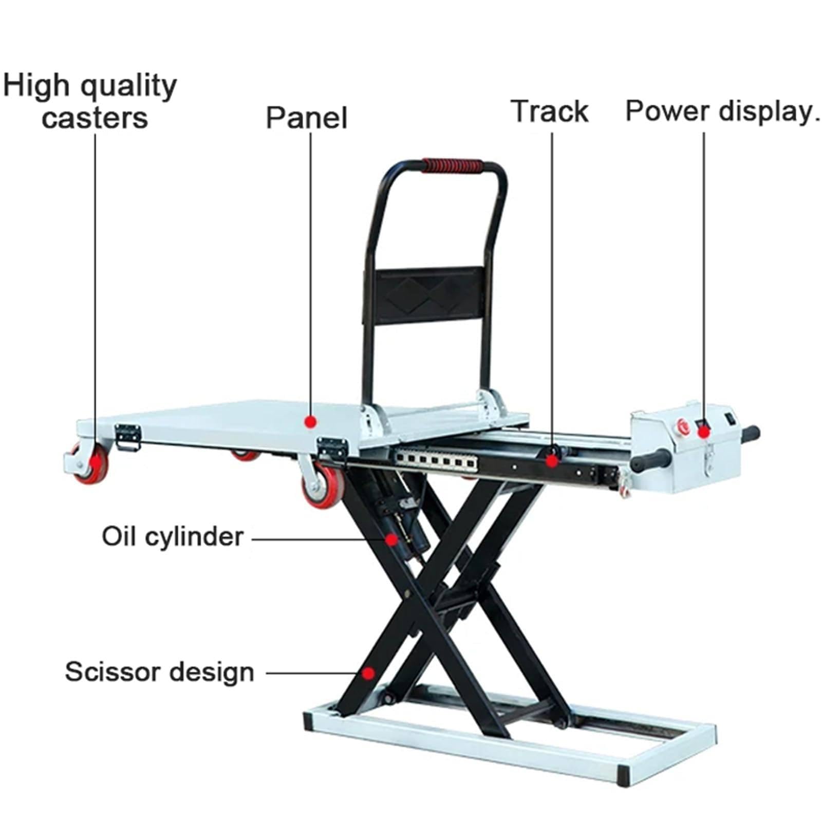 Elektryczny podnośnik hydrauliczny – pojemność 300 kg, wysokość 98 cm, elektryczny podnośnik nożycowy z 4 kółkami, idealny do przenoszenia materiałów i podnoszenia ciężarów Ta