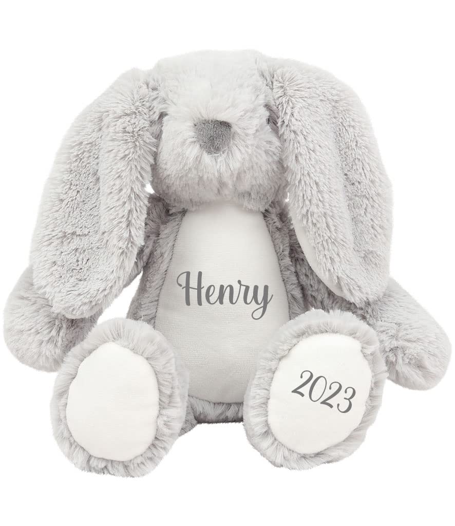 STEVENS DESIGNS & PRINTS Personalised Teddy Bear Newborn Baby Gifts Baby Teddy Classic Teddy Bear Beige Unisex Girls Boys Grey Bunny