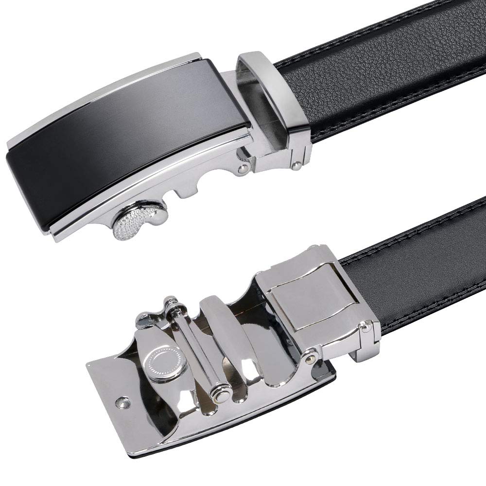 flintronic ® Męski skórzany pasek z automatyczną klamrą, moda pasek z grzechotką 3.5 cm * 130 cm, z brelokiem i pudełkiem na prezent