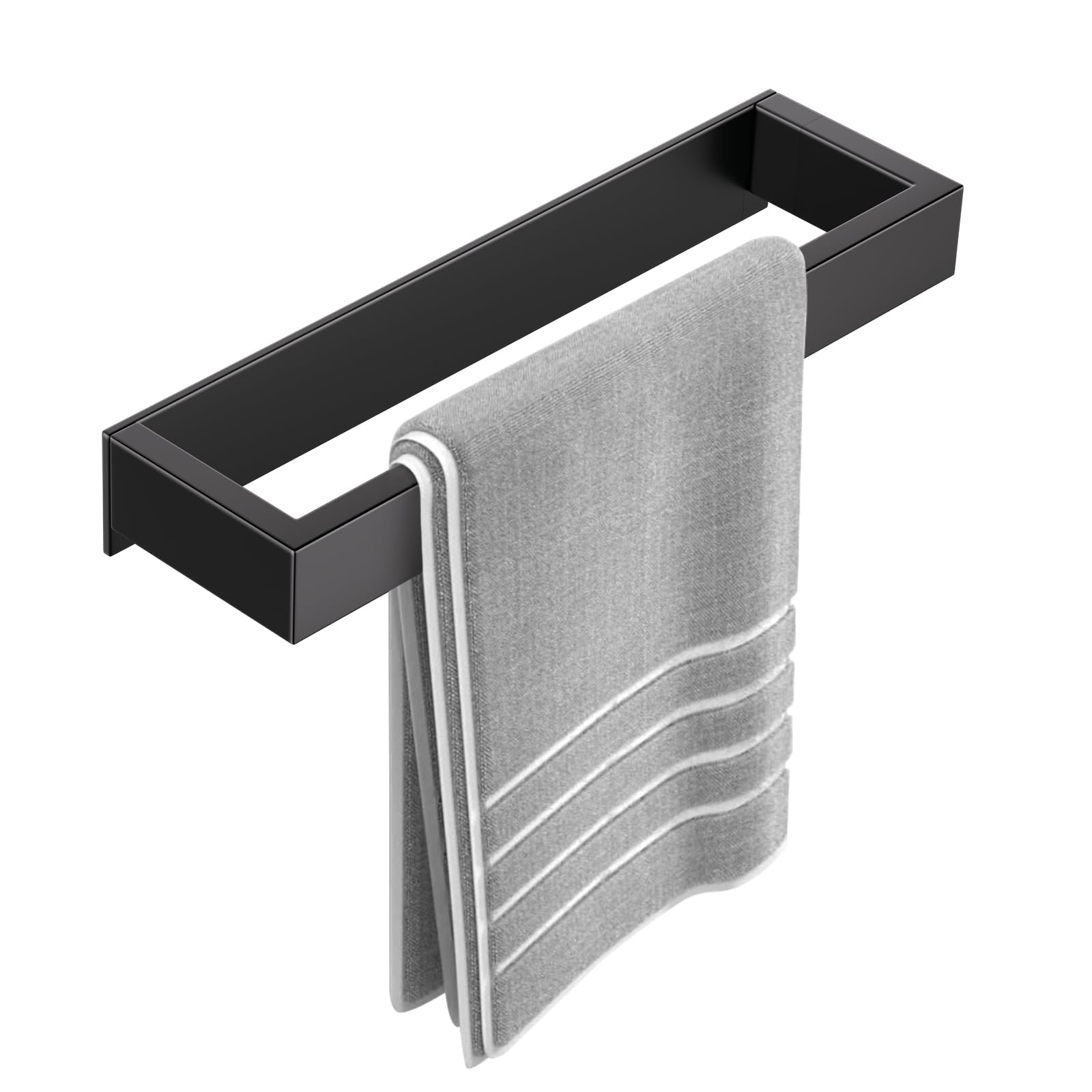 YACVCL Self Adhesive Towel Holder for Bathroom Matte Black SUS304 Stainless Steel Towel Rail, 30CM Towel Rack Wall Mounted No Drilling Towel Ring for Kitchen Washroom