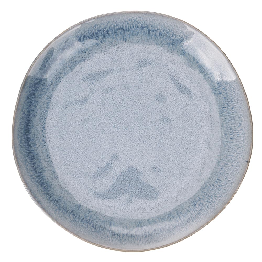 Lot de 6 assiettes plates en grès, bleu ciel bord marron, The Market E