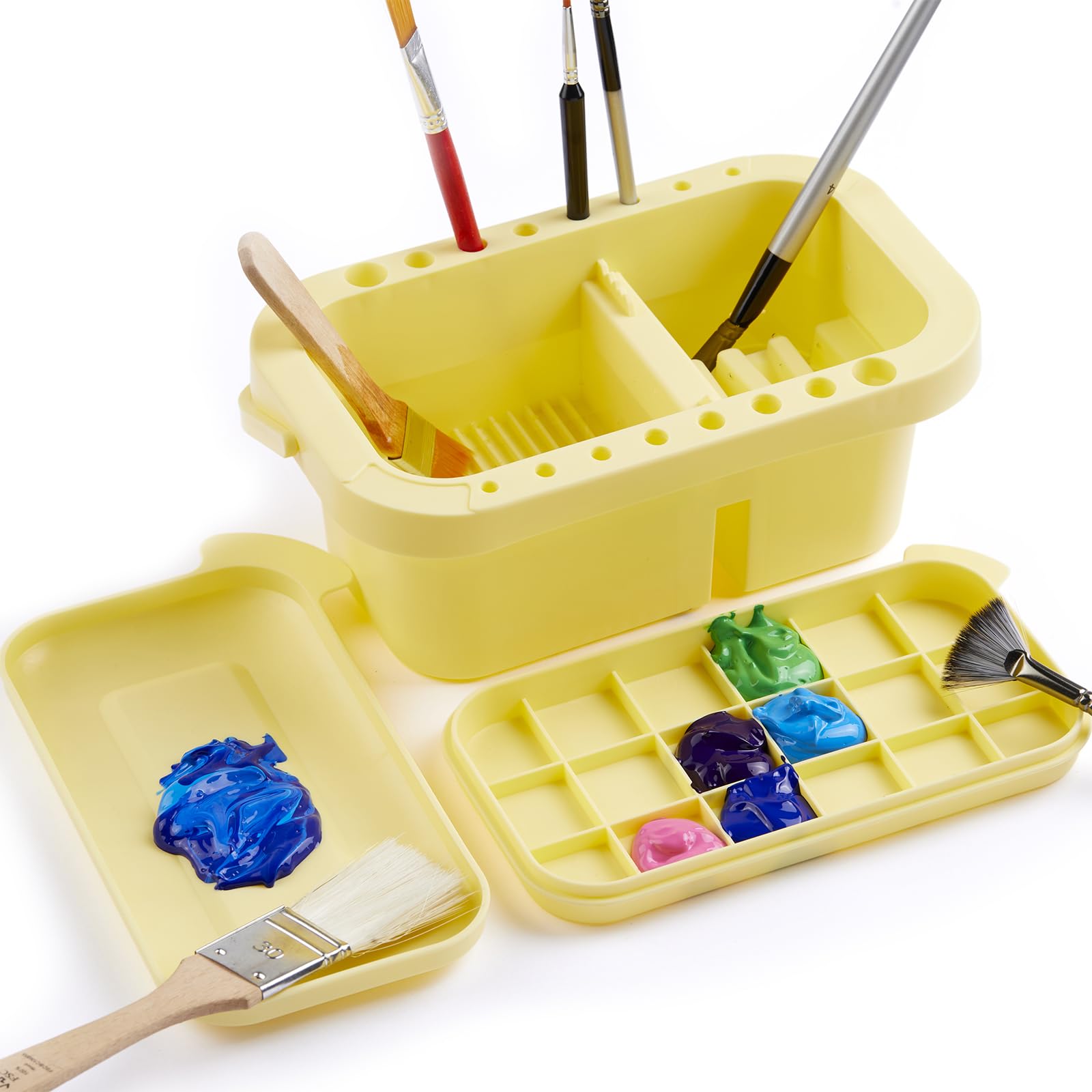 SEVENY Paint Brush Cleaner, Holder &amp; Organizer with Palette, Yellow