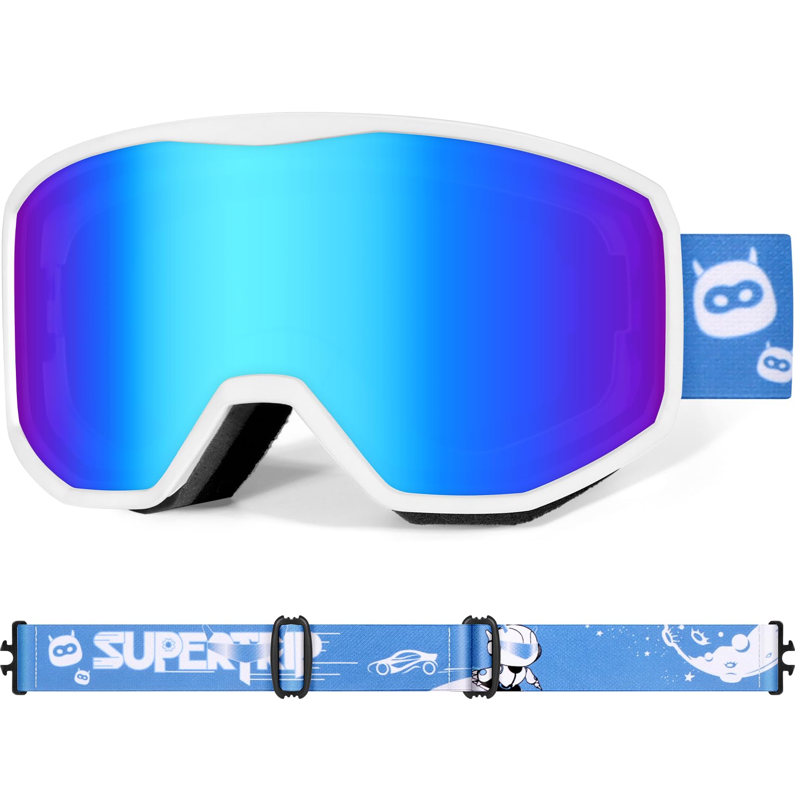 Supertrip Masque Ski Enfant 6-14 Ans, Lunette de Ski Anti-Buée UV400 pour Garçon et Fille,Masque de Ski Enfant Pour Snowboard Motoneige et Alpinisme | Lunette de Ski Anti-Buée UV400 pour Garçon et Fille, Masque de Ski Enfant Pour Snowboard Motoneige et Al