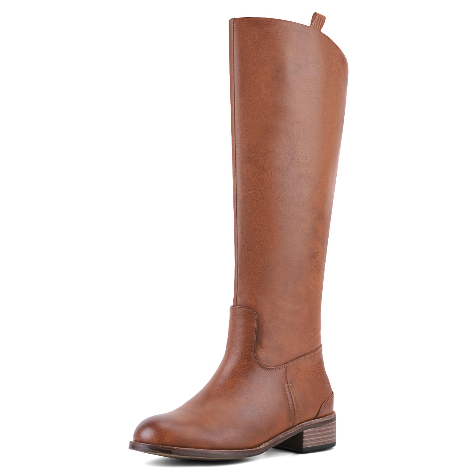 QIV Womens Knee High Boots Round Toe Riding Boots with Low Block Heel Back Zip Long Tall Fashion