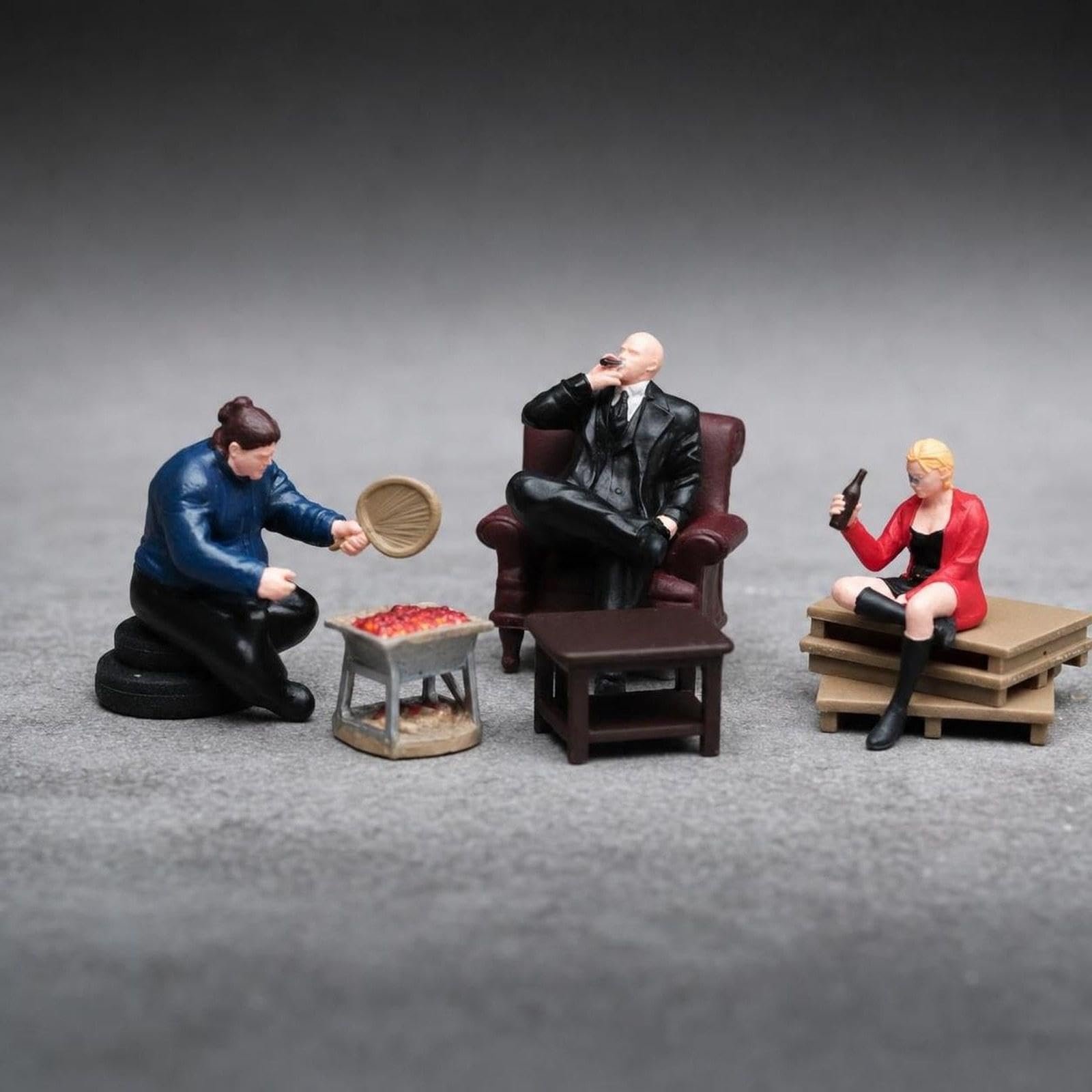 F Fityle Set di modellini di Personaggi per Scene di Barbecue in 1/64, Statuette in Resina da Collezione per Giardino delle Fate, Oggetti di Scena per, Multicolore