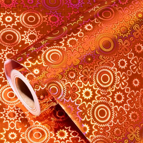 WRAPAHOLIC Halloween Wrapping Paper Roll - Mini Roll - 17 Inch x 16.5 Feet - Metallic Holographic Orange Wrapping Paper for Halloween, Fall Party, Birthday, Wedding, Baby Shower