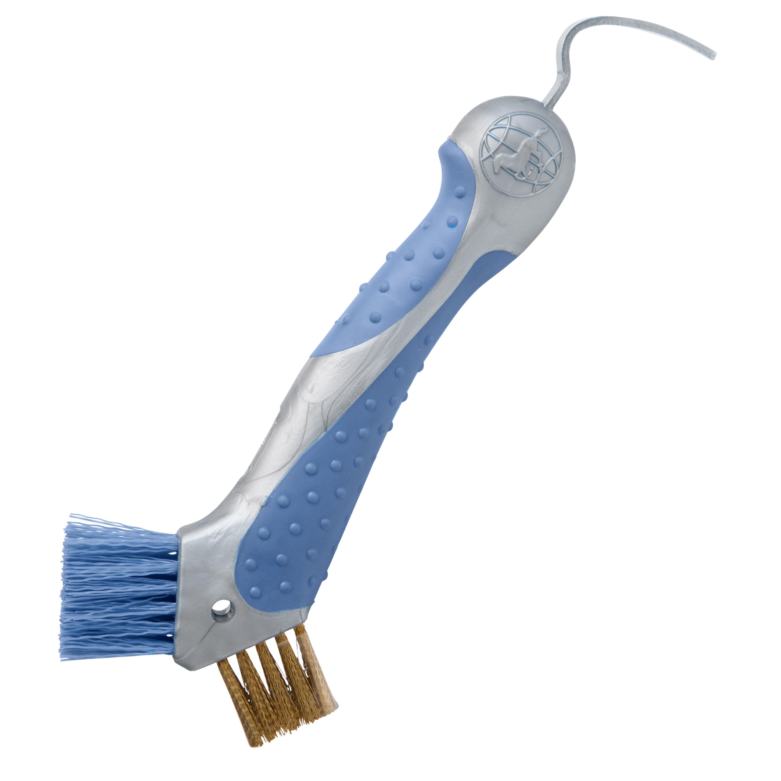 Imperial Riding IRH Scraper, Robust Hoof Pick, Metal Brush Cleaner with Ergonomic Handle, Hoof Scraper with Patented Design & Glamour Look, Blue Breeze