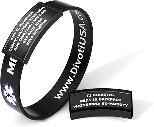 Divoti Pulsera de identificación médica deportiva de silicona con grabado personalizado de 0.512 in de ancho para atletas - EstiloColor