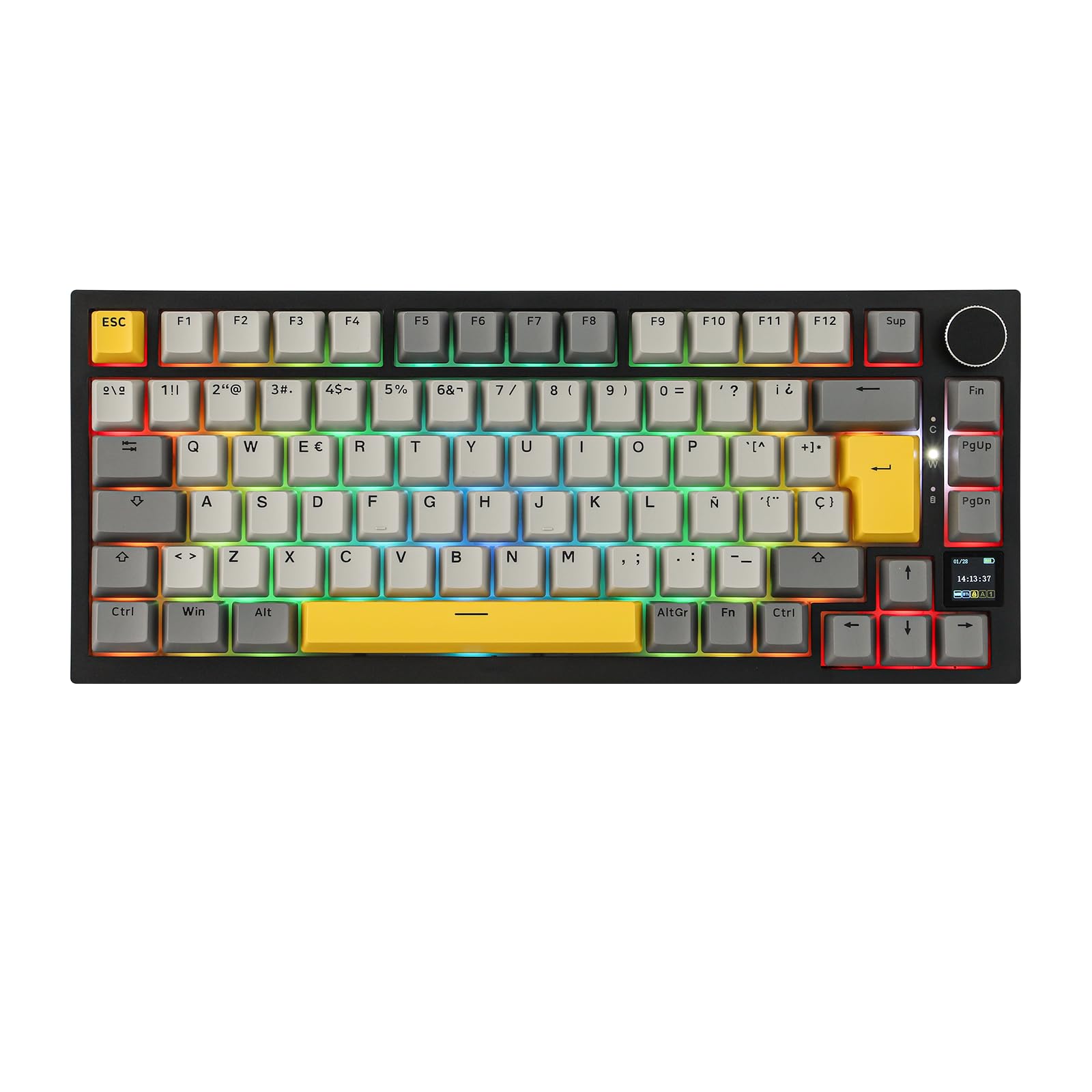 MechLands AK820 PRO 75% Teclado mecánico, diseño ISO, teclado inalámbrico de 3 modos con pantalla TFT y estructura de sellado cremosa, intercambiable en caliente, RGB, NKRO para Win/Mac (QWERTY)