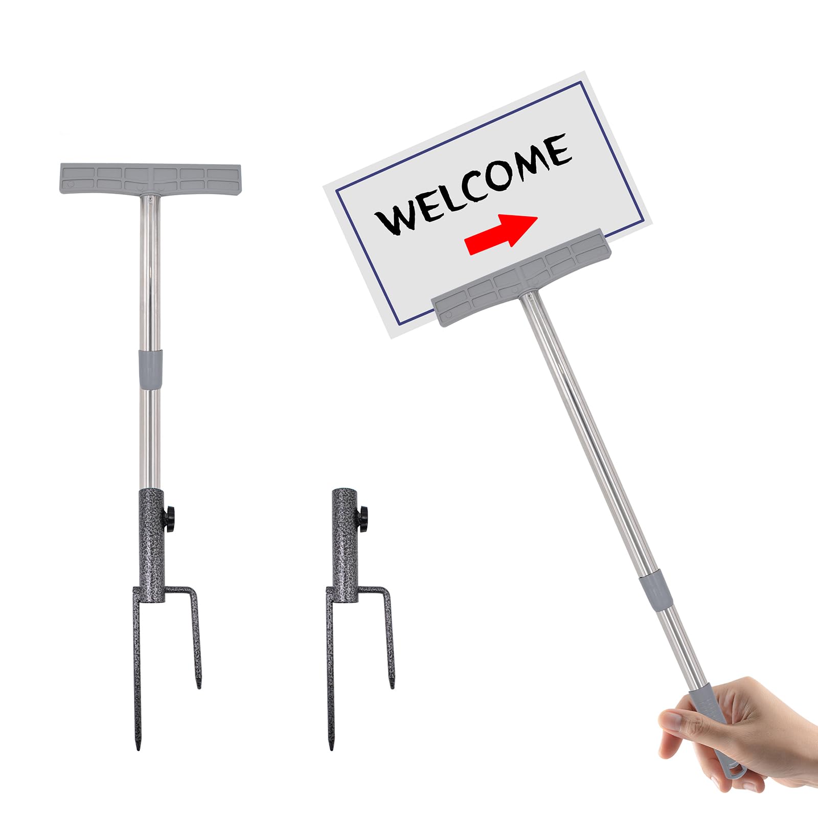 2 Pièces Piquets de signalisation pour panneaux, Télescopique 52 à 78 cm Yard Signs Support Panneaux de jardin avec piquet en métal Rod Stakes Pour Jardin Cour Pelouse