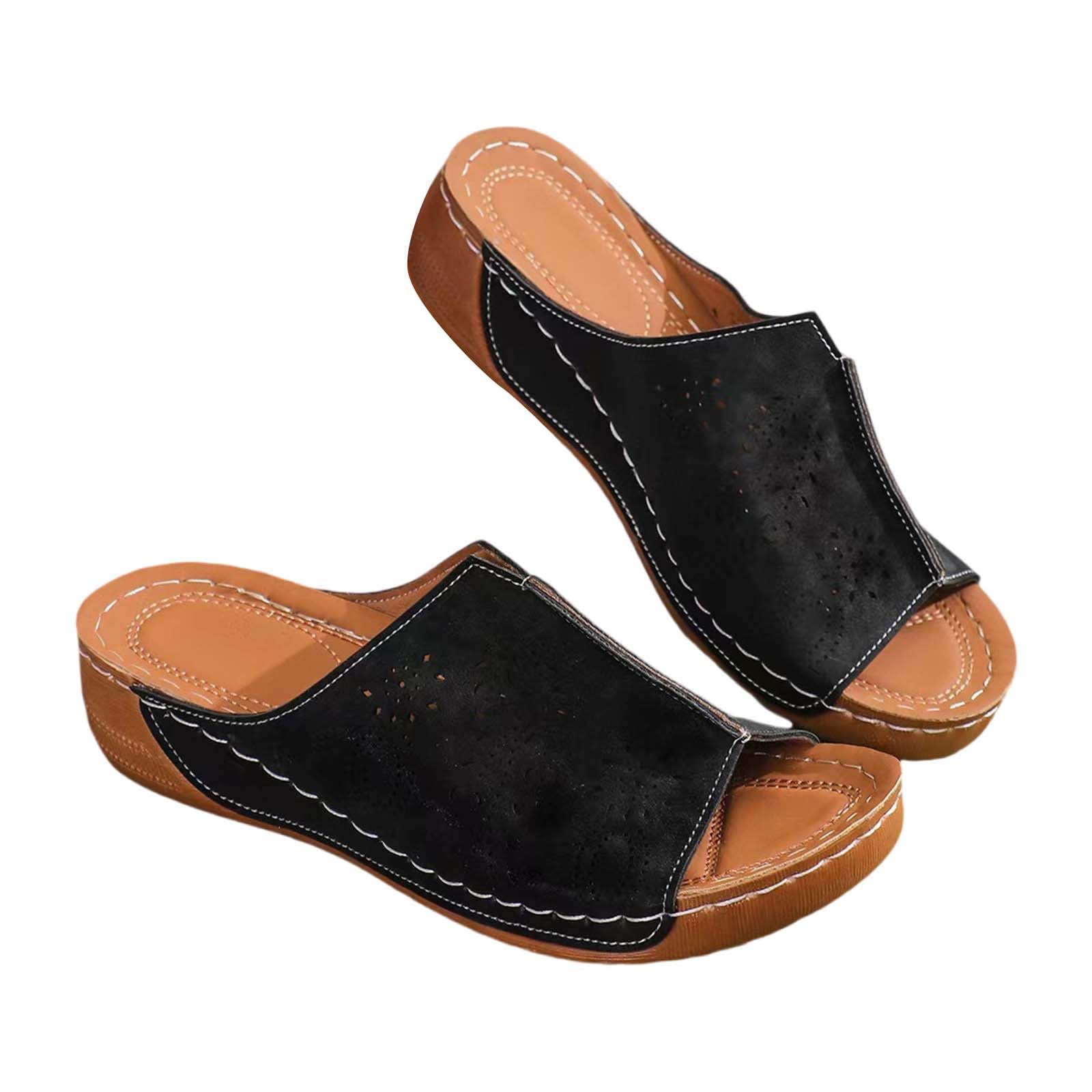 DuBiytlk Hawaianas Mujer Chanclas Zapatillas de tacón inclinado para la playa para mujer, zapatillas informales huecas, zapatos con parte inferior inclinada, Mujer Verano 2024 Zapatos Rosa