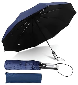 Niwlix Umbrella for Women, Men, and Kids, 3 Fold Auto Open & Close Umbrella Compact, Lightweight, Windproof Umberallas for Rain, Sun & UV Protection Big Size (Blue) - image, photos