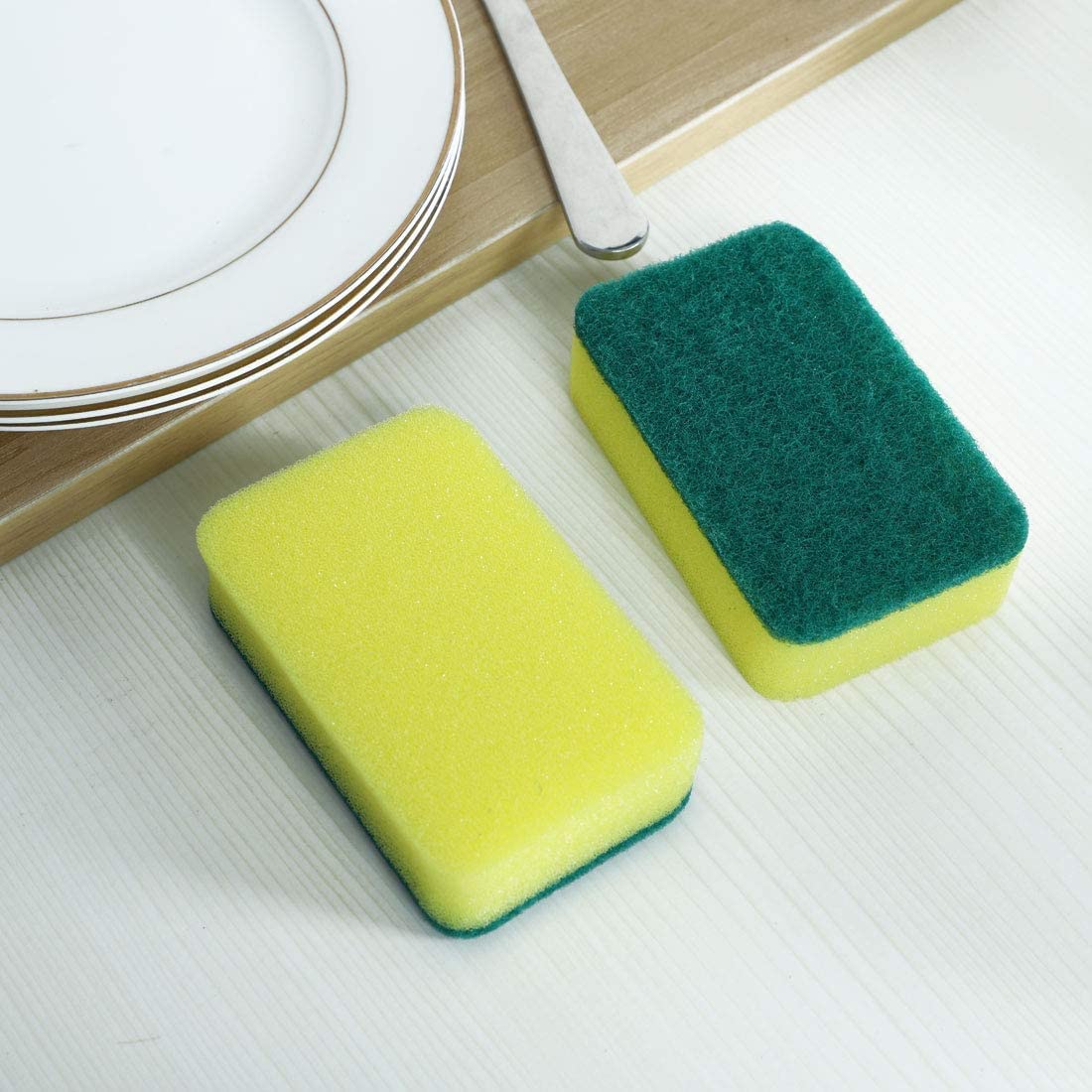 XYWHPGV 50pcs Almohadilla para Fregar Esponja para Fregar Que no Raya Almohadillas para Fregar 4.3"x2.8" para Fregar la Cocina, Lavar Platos, Amarillo(6539f 2c01d 50f99 b6ea7 0c378 bbd28