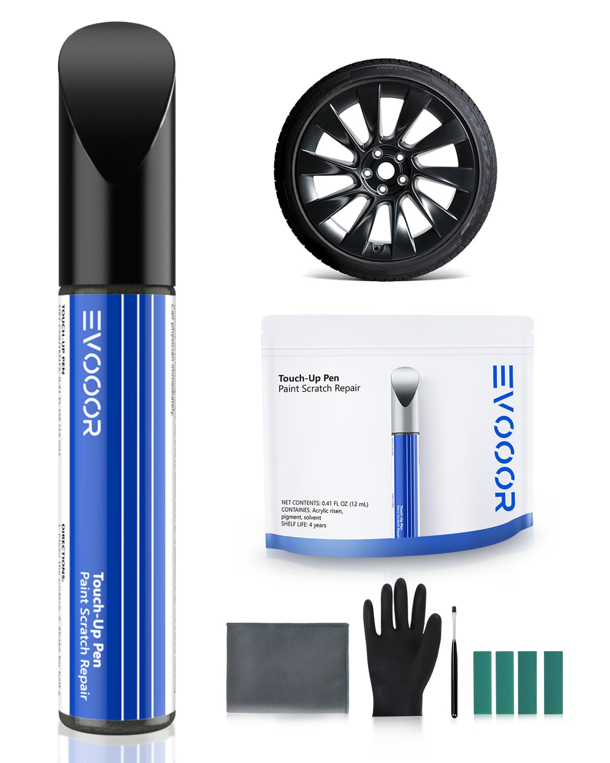 EVOOOR for Tesla Wheel Touch Up Paint with Curb Rash Repair Kit DIY Kit with Color