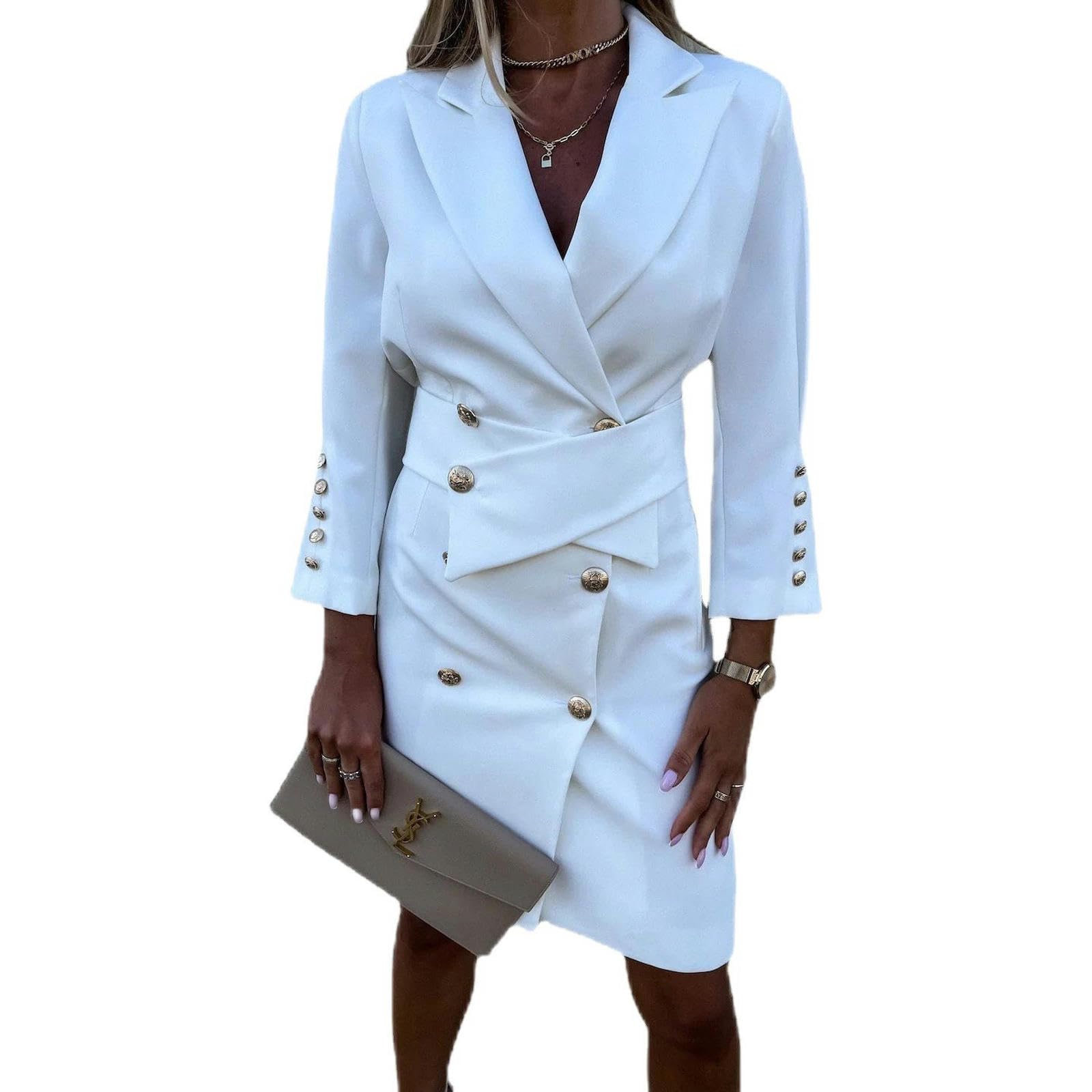 WEITING Abito da Donna a Doppio Petto Slim Fit con Risvolto Tinta Unita Americana-Albicocca-XL