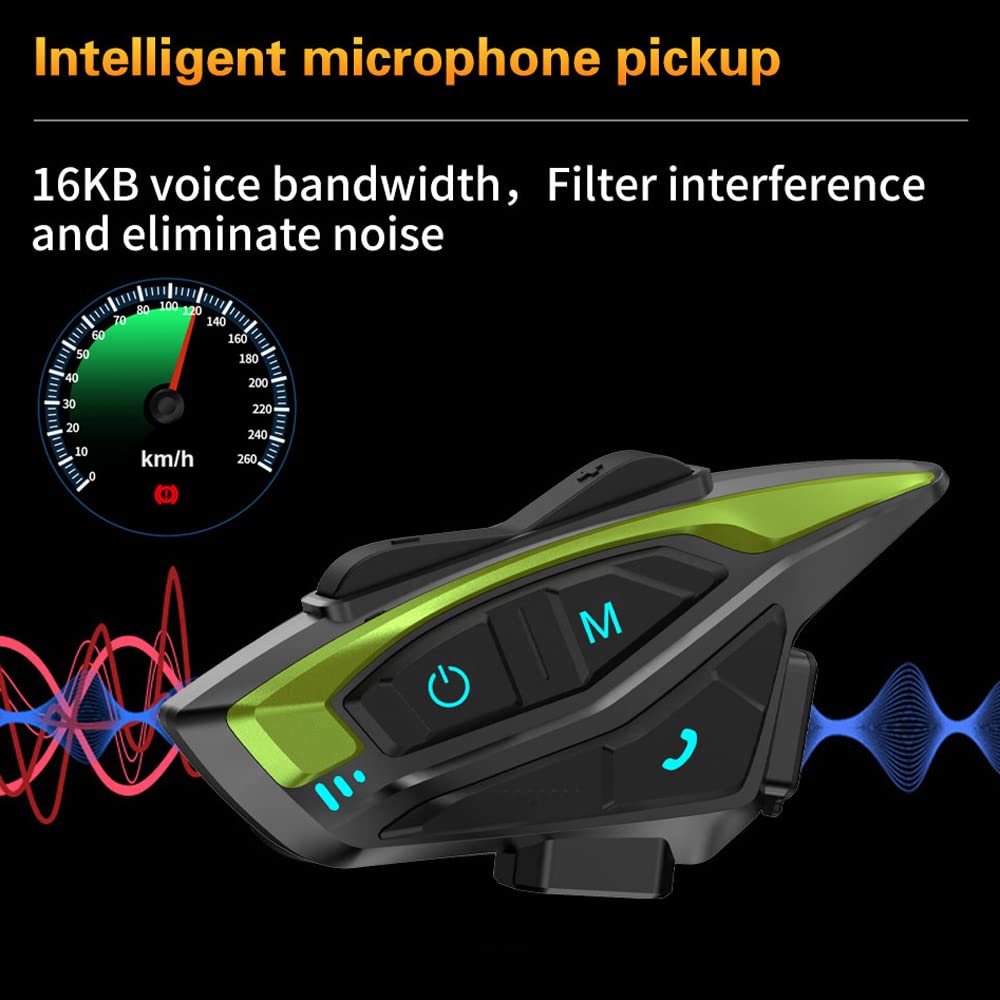QSPORTPEAK Shark Motorrad Headset Intercom,Motorradhelm Kommunikationssystem for 6 Reiter /2000 Metern Reichweite/Musik Teilen/Multi-Länder-Tonauswahl,Einfaches Pairing in einem Schritt,Einzelpack