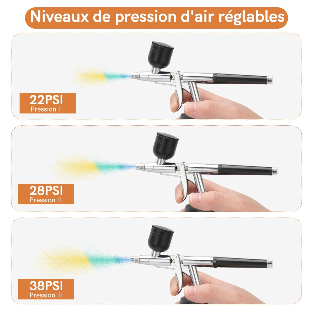 Kit Aérographe Sans Fil, 38PSI Réglable avec Compresseur, Rechargeable, Écran LCD, Tuyau Extension, Idéal pour Coiffure, Nail Art, Décoration Gâteaux, Maquillage, Peinture Modélisme
