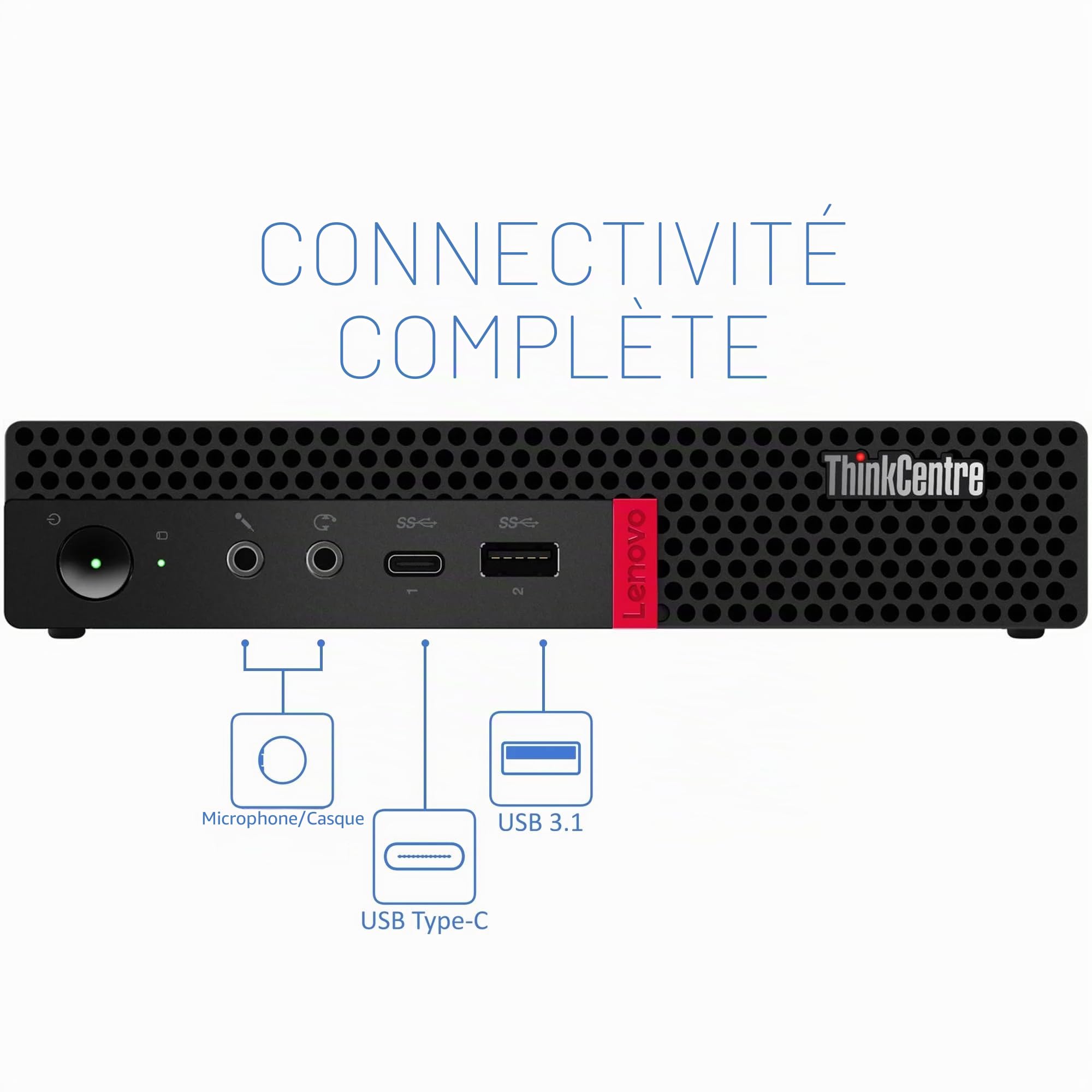 Lenovo ThinkCentre M720q Mini ordinateur de bureau, Intel Core i5-9500T, 16 Go de RAM, SSD 256 Go, WiFi, Bluetooth, sans clavier ni souris, Windows 11 Pro (reconditionné)