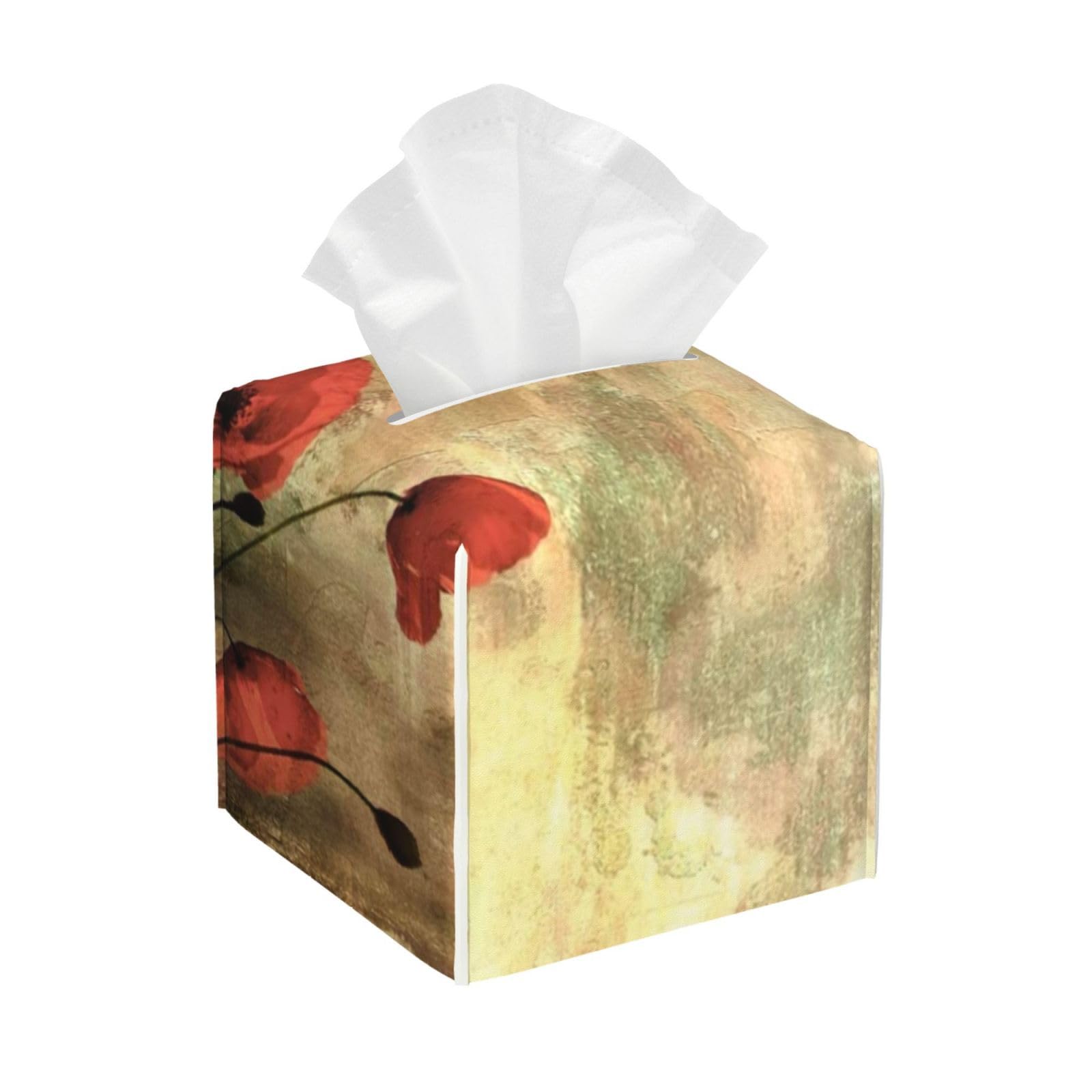Flower Py Floral Against Rustic Wall PVC Cube Tissue Pack for Home Office Bathroom Use