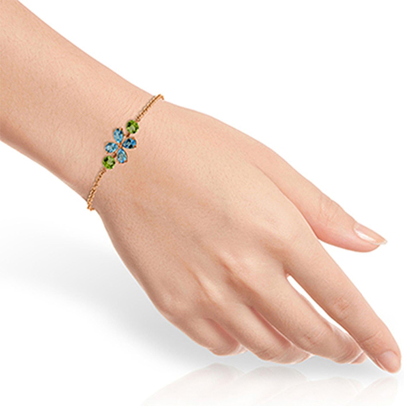 Galaxy Gold GG 3.15 Carat 14k Solid Rose Gold Bracelet Blue Topaz Peridot - Image 2