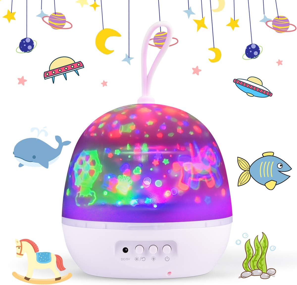 Tyhbelle Baby Night Light, 4 in 1 Night Light Projector 360°Rotating LED Projector Starry Night Light Projector for Kids, Baby Projector Light 8 Colors with USB Cable