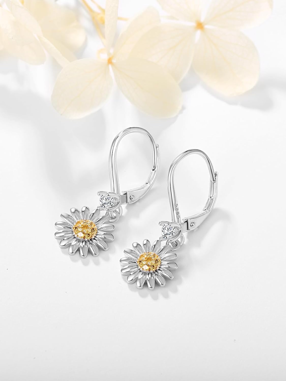 Dreamboat Daisy Sunflower Dangle Drop Earrings for Women 925 Sterling Silver You Are My Sunshine Flower Leverback Jewelry Christmas Anniversary Birthday Gifts for Her - Image 2