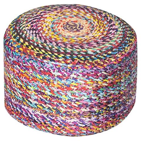 Gouchee Home Dotcom Collection Contemporary Velvet Upholstered Round Pouf/Ottoman, Knitted Design, Knitted Design Cover