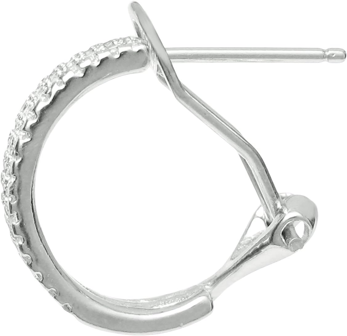 Dreambell Rhodium On 925 Sterling Silver Half Hoop Cz Crystal Huggie French Clip Stud Post Earrings