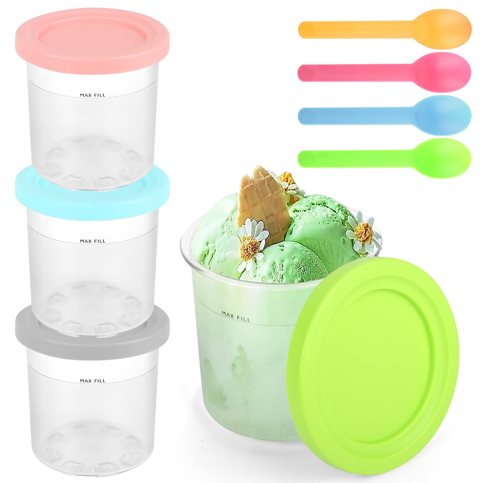Ice Cream Containers For Ice Cream, Set Of 4 Ice Cream Pints Cups With Lid, Creami Container For Ninja Creami Ice Maker, Tubs Accessories For NC301 - View #13