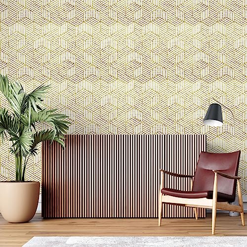 Image of Geometrical Gold Texture Self Adhesive Wallpaper Peel & Stick, Waterproof, Scratch Resistant 41cm x 244cm