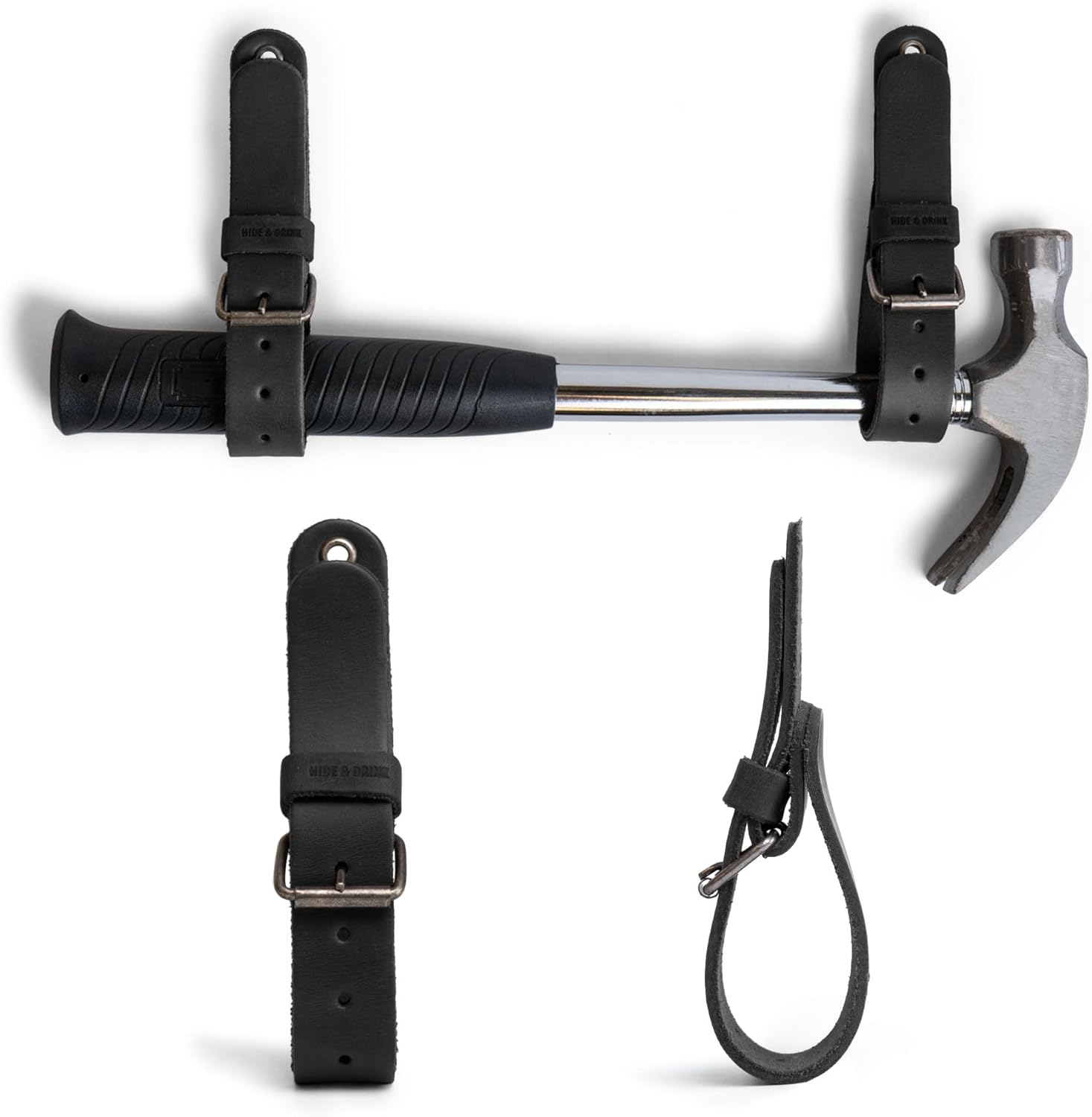 Leather Wall Hanging Straps, Set of 2, Buckle Closure for Axes, Hatchets & Tools, Heavy Duty Tool Hangers, Garage Storage Organization, Axe Mount Holders, Organizer Hooks