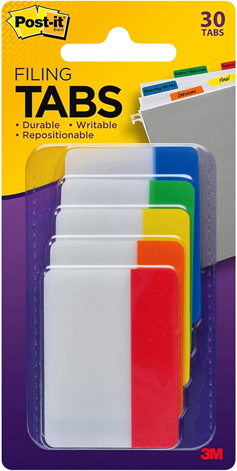 Postit Tabs, 2Inch Solid, Assorted Colors, 6Tabs/Color, 5Colors, 30