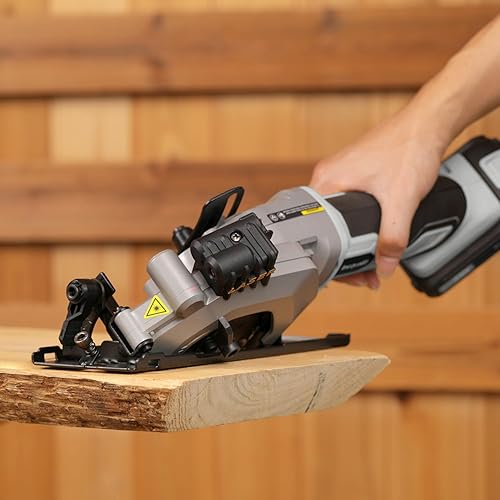 Miniatura 8 de Inequalit Mini sierra circular inalámbrica, sierra circular de 4-12 pulgadas, 3400 RPM con guía láser, guías de rasgadura, 2 cuchillas (madera 24T +