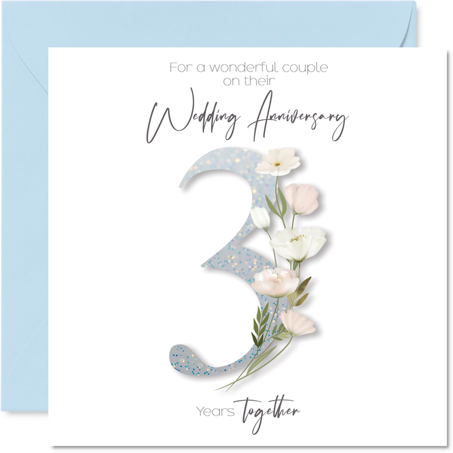 3rd Anniversary Card for Women Men - Fancy Floral Flowers - Happy 3 Year Anniversary Card for Friends Son Brother Sister, 145mm Wedding Anniversaries Greeting Cards