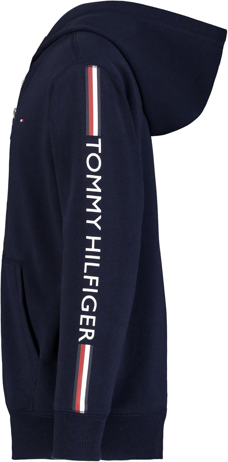Tommy Hilfiger erkek çocuk uzun kollu, fermuarlı, ön cepli polar kapüşonlu sweatshirt