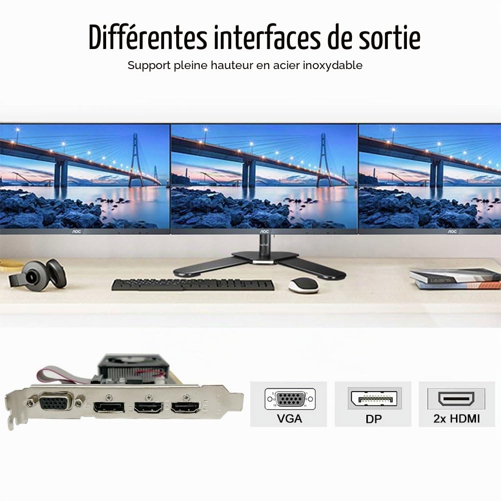 QTHREE GT 730 4Go D3 64-bit Carte Graphique for PC, 2X HDMI, 1x DP, 1x VGA