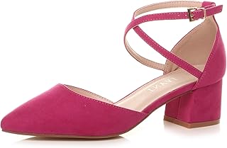 Womens Ladies mid Block Heel Pointed Toe Cross Strap Two Part Mary Jane Court Shoes Sandals Size