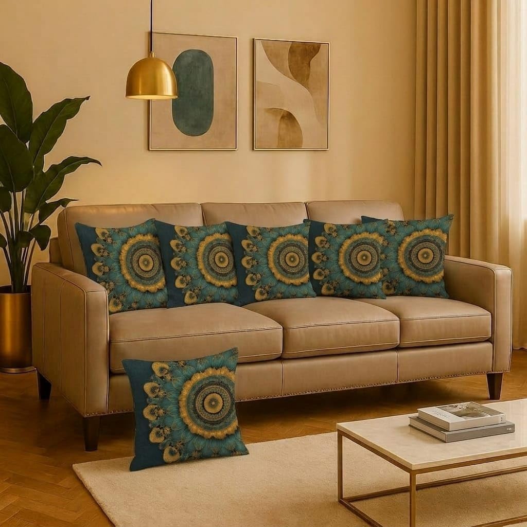 Velvet Cushion Cover 18X18 Inch – Set of 6 Decorative Throw Pillow Covers for Sofa, Couch or Bed – Designer Printed Square Cushion Covers - Green-image-42
