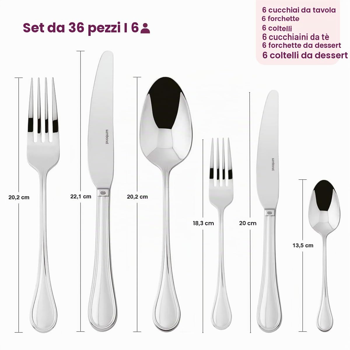 SAMBONET - Servizio 36 Pz Monoblocco Royal Inox