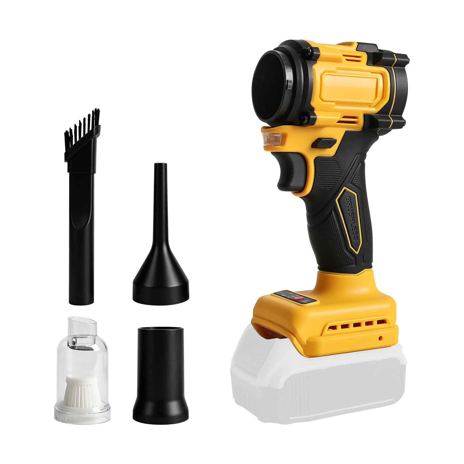 Soffiatore e aspiratore per foglie senza fili compatibile con batterie DEWALT da 18V e 20V, soffiatore d'aria 2 in 1 da 20 kPa e aspiratore da 8 kPa, 20000 giri/min con 3 ugelli e luce LED
