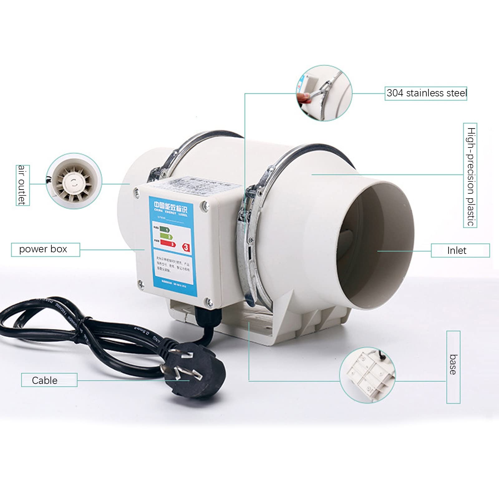 Ventilatore Condotto Circolazione dell'Aria Silenzioso 6 Pollici/145 Mm Aspirazione in Linea Regolazione della velocità a 2 Bagno Ventilazione Aspiratore Scarico