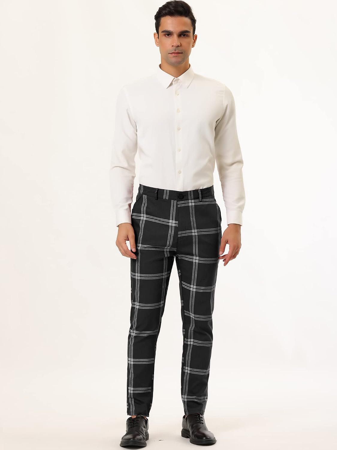 Lars Amadeus Men's Plaid Dress Pants Casual Slim Fit Flat Front Checked Printed Business Trousers