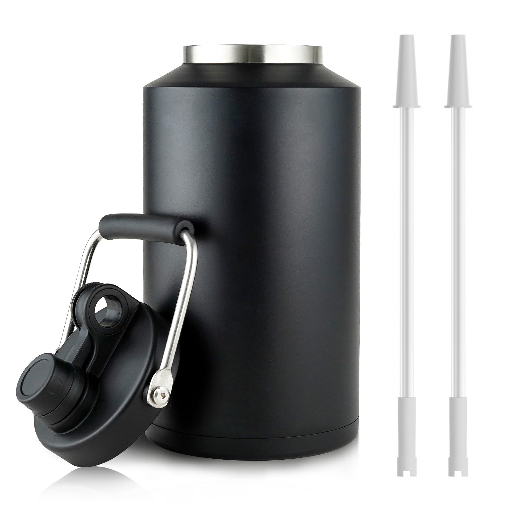 1 Gallon Water Jug Bottle Insulated with Straw, 128oz Stainless Steel Water Bottle Wide Mouth Double Vacuum Dishwasher Safe BPA Free for Hot & Cold Drinks Black