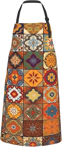 Miniatura 2 de Group of Moroccan Geometric Aprons for Women with 2 Pockets, Kitchen Cooking Apron for Men, Water and Oil Resistant, Adjustable Bib Apron Extra Long