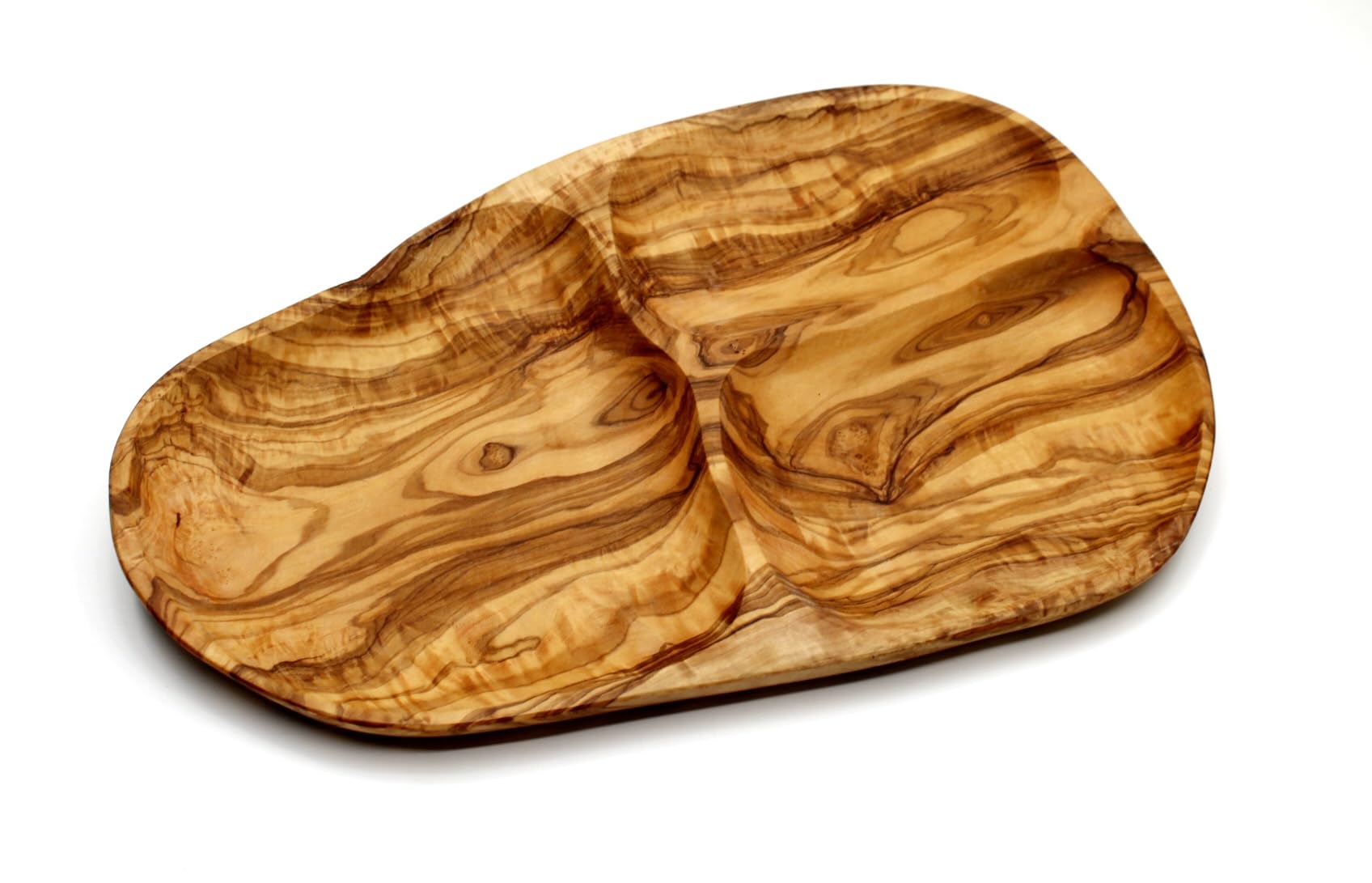 DAGDEG Snackteller aus Olivenholz,5 fächer, snackschalen & dipschalen, Servierteller aus Holz, Nussteller,Snacktablett, Handmade (3-fächer)