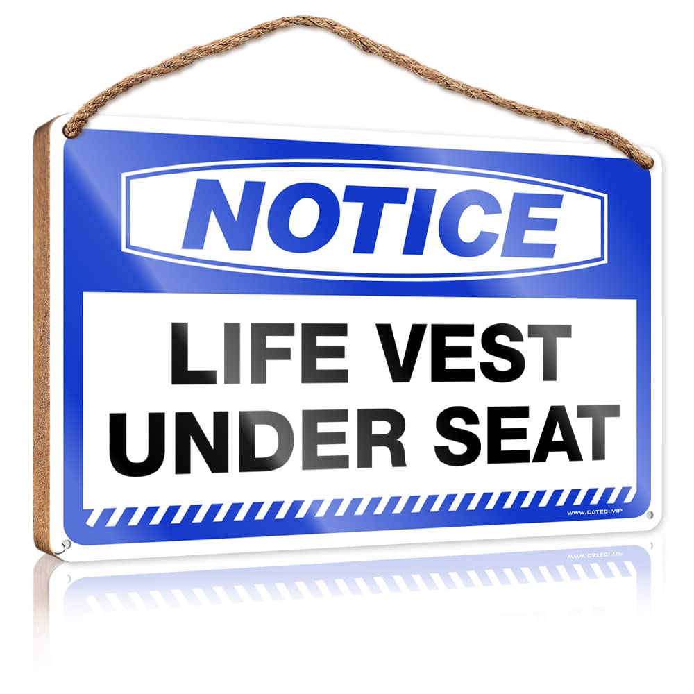 DTHA Hanging Porch Sign Notice Life Vest Under Seat Wooden Sign Farmhouse Wall Decor For The Home Pool Decor(23X35CM)