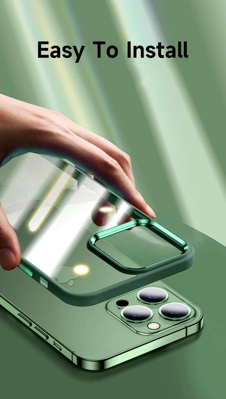 mobistyle Hybrid PC+TPU Soft Grip, Enhanced Metal Camera Guard Back Cover Case Compatible for iPhone 13 Pro (Green Case)