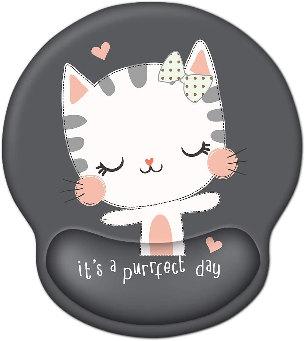 ToLuLu Mouse Pad with Wrist Rest Support, Gel Mouse Pads with Non Slip Rubber Base Memory Foam Mousepad, Ergonomic Mouse Wrist Rest Pad for Laptop Computer Home Office Working Pain Relief, Cute Cat