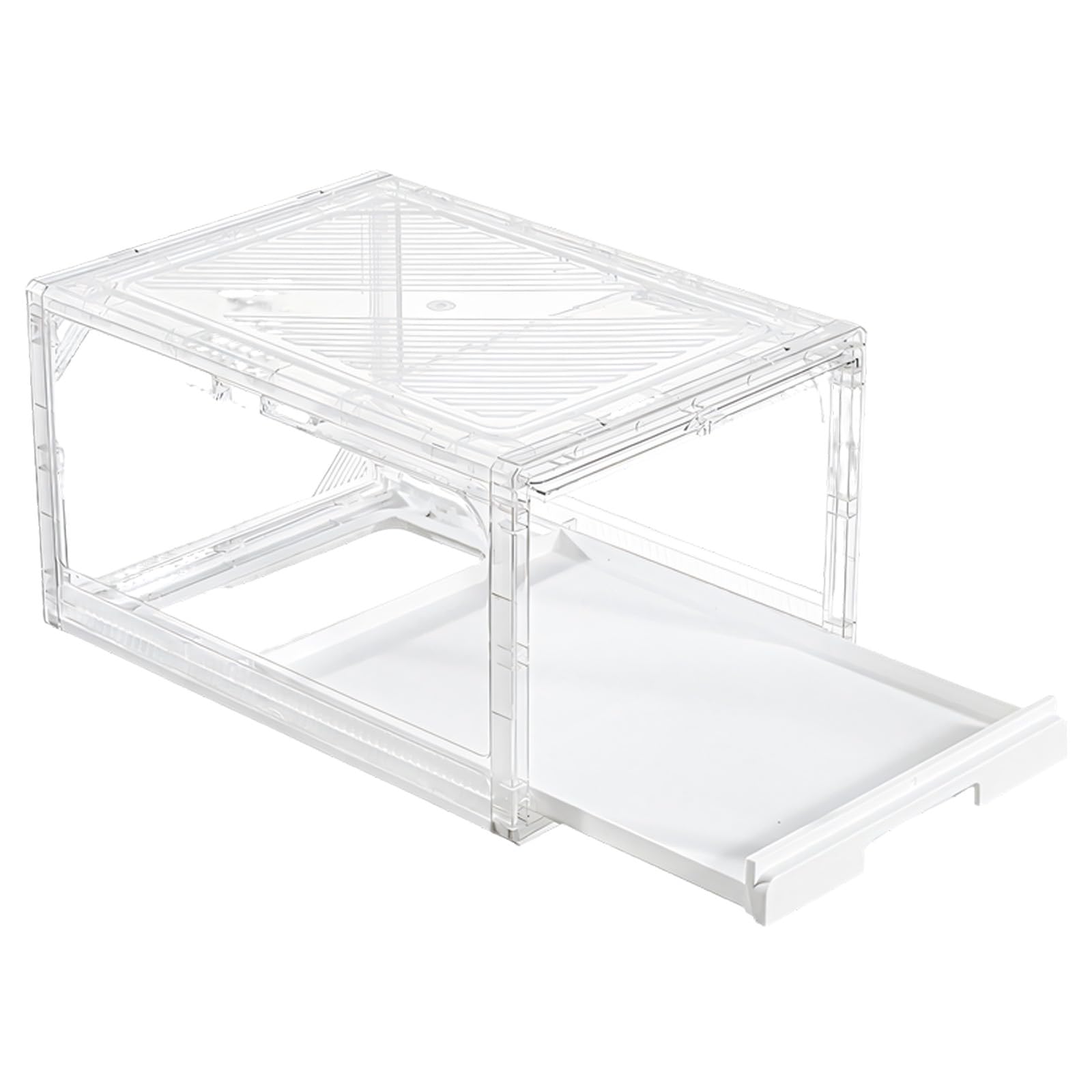 Whoasyst Keeper Box Crystal PET Storage Featuring Sliding Tray Holds 12 Hats Stackable Design 37x27x21cm Baseball Cap Display Unit Crystal