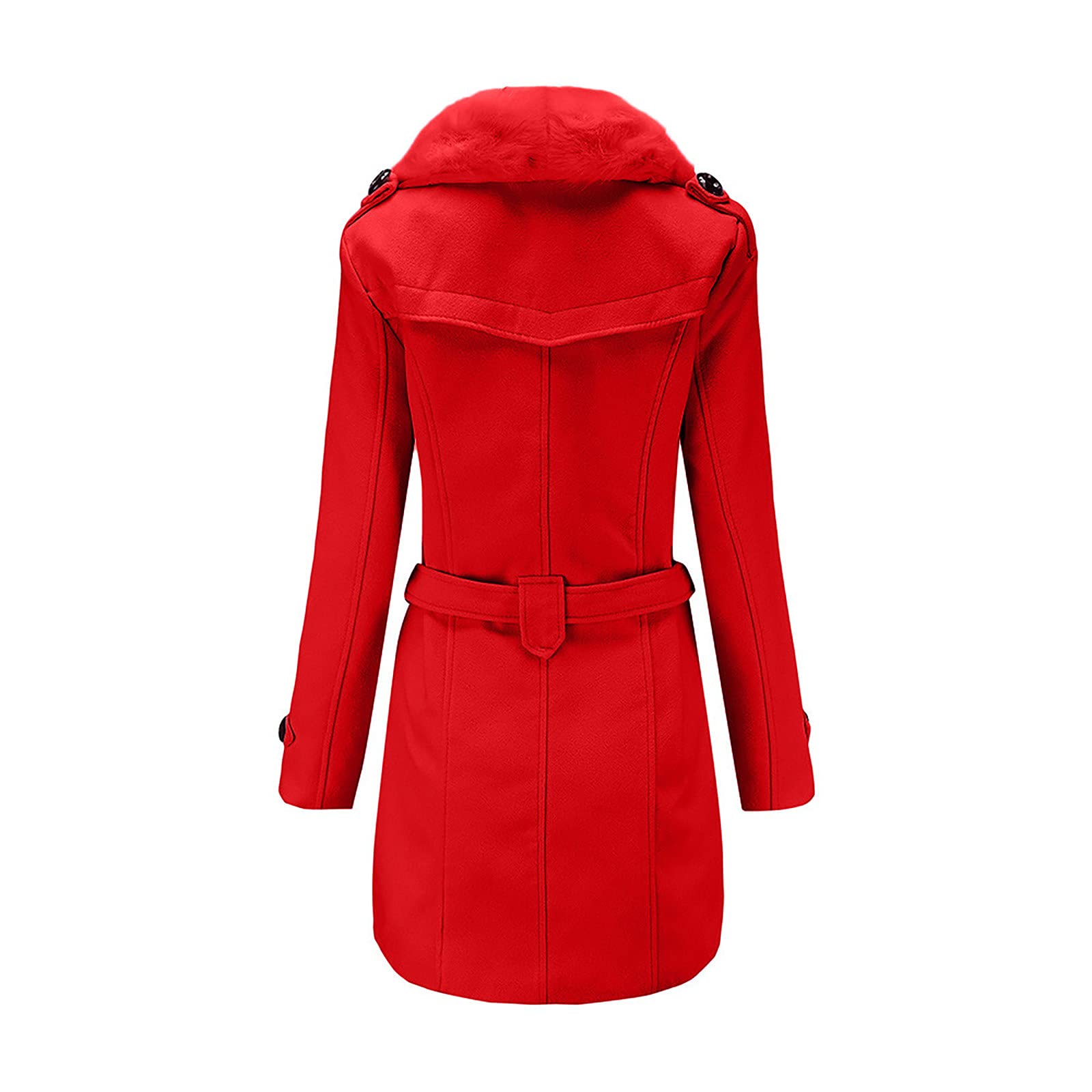 FUPODD Wintermantel Damen Lang Elegant Damen-Mäntel Winter Fellkragen Warm Wollmantel Zweireihig Winterjacke Mittellang Wolle Mantel Mit Gürtel Trenchcoat Frauen Pelzkragen Damenmantel Mit Taschen